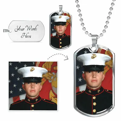 Personalised Photo Dog Tag Necklace Military Chain Custom Image Gift For Boy Men • $47.95