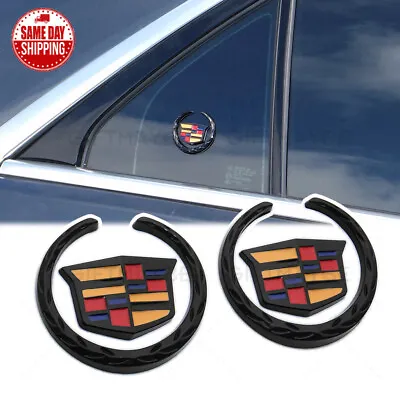 $14.99 • Buy 2x For Cadillac Fender Marker Door Logo Badge Emblem Car Decoration Sport Black