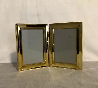 Vintage Free Standing Or Wall Solid Brass 3.5x 5  Double Picture Frame - Nice!! • $11.99