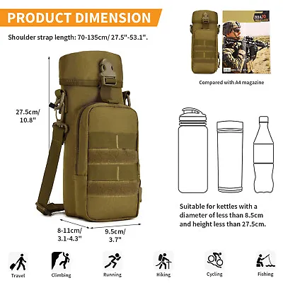Tactical Shoulder Bag Army Outdoor Water Bottle Pouch Kettle Waist Pack Back • £10.19