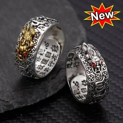 Feng Shui Adjustable Ring Buddhist Mantra Attract Wealth Lucky Open Ring NEW • $1.96