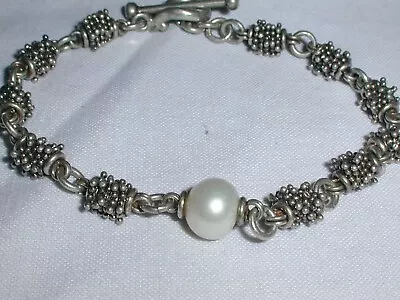 Stunning~ Michael Dawkins Sterling Granulated Bracelet With Pearl- Toggle! • $79