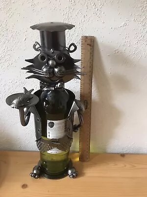 Metal Cat Chef Serving Fish Wine Bottle Holder • £20