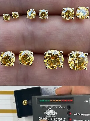 Canary Yellow Moissanite Screwback Stud Earrings 14k Gold Plate 925 Silver 3-8mm • $41.27