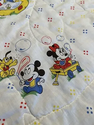 Vintage Disney Babies Baby Blanket Minnie Mickey Mouse Pluto Crib QuiltedBlanket • $62.99