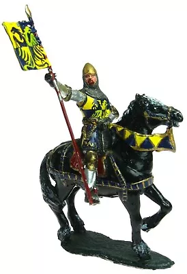 Medieval Knight 2pc Mounted W/Banner Crest Herald 70mm Lead Metal Toy Soldier • $29.99