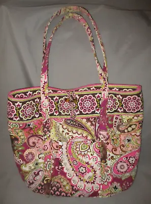 Vera Bradley Very Berry Paisley Large Toggle Tote Bag 14x14x6 Pink Purple White • $17.59