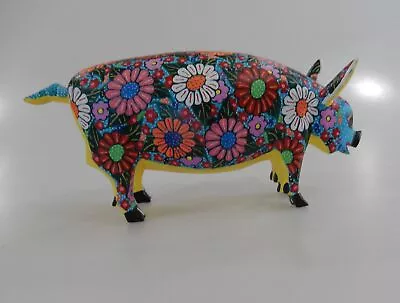 Candido Jimenez Oseda Mexico Oaxacan Wood Carving Floral Pig • $59