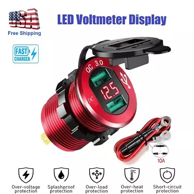 Aluminum Dual USB Port Car Cigarette Lighter Socket Plug LED Voltmeter 12V-24V • $9.79