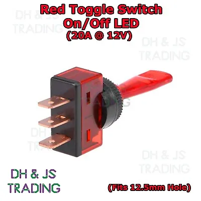 Red 12V Illuminated Flick On/Off Toggle Switch Race Car Rally Kit Car LED 20A • £2.49