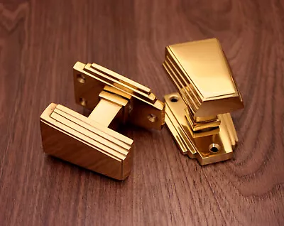 £30 • Buy Art Deco Door Knob Pair Victorian Solid Brass Mortice Handles Set Polished Brass