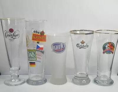 5 Assorted Sturdy Hotel Quality Beer Glasses Light Ice Crown Lager Carlsberg Etc • $35