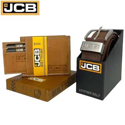 JCB Boxed Adjustable Brown Leather Mens Belt & Genuine Leather Tan Wallet Bundle • £19.99