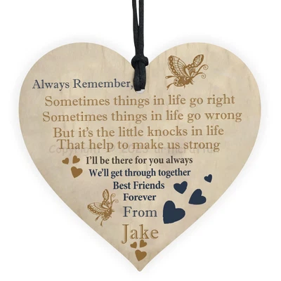 £2.95 • Buy Friendship Gift Best Friend Wooden Hanging Heart Thank You Personalised Gift UK