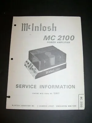 McINTOSH MC 2100 SERVICE MANUAL ORIGINAL NICE  • $28