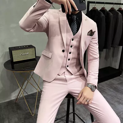 3PCS Suit Men's Dress Blazer Jacket Vest Pants One Button Wedding Tuxedos Formal • $110.22