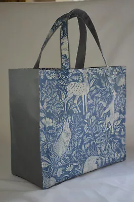 Large Handmade 100% Cotton Oilcloth/waterproof Canvas Tote Bags - Blue Animals • £10.95