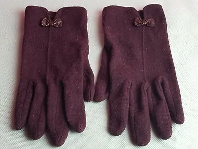 Monsoon Accessorize Burgundy 79% Wool 21% Nylon Ladies Gloves With Bow  Size M • £18
