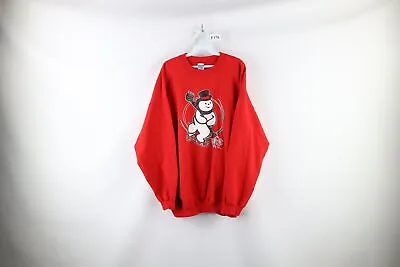 Vintage 90s Streetwear Mens XL Distressed Christmas Snowman Hockey Sweatshirt • $38.21
