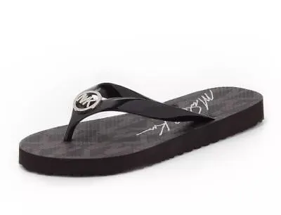 L@@K! Size 8 NWT Michael Kors Jet Set Signature Flip Flops Black Silver Logo New • $37.74