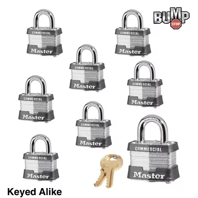 Master Lock Padlock - (8) Keyed Alike Locks #3NKA-8 W/ BumpStop Technology • $80.13