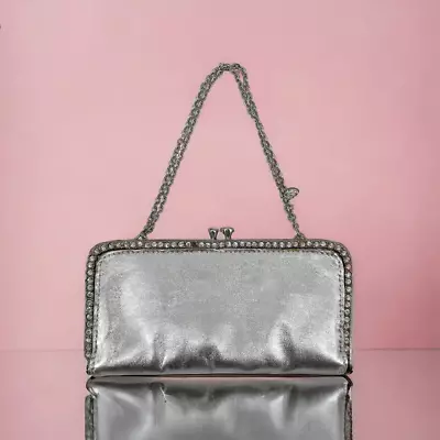 Vintage Clara Kasavina Women's Rhinestone Clutch Purse Evening Bag Silver Small • $58