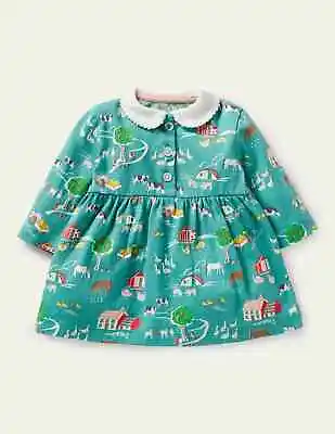 £9.99 • Buy Baby Boden Farmyard Jersey Collared Dress In Blue -Slightly Imperfect