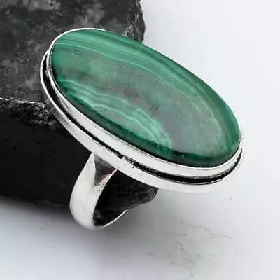 Malachite Gemstone Handmade Wedding Gift Ring Jewelry US Size-7.5 AR 17776 • $3.25