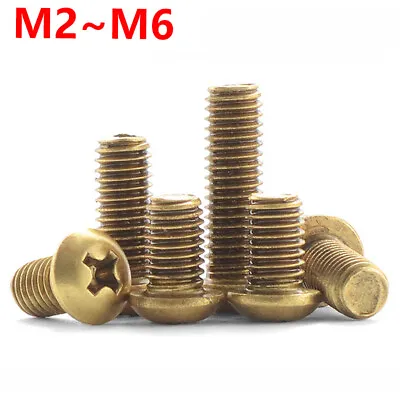 M2 M2.5 M3 M4 M5 M6 Solid Brass Round Pan Head Phillips Screws Machine Bolts • £1.72