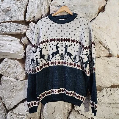 $14.99 • Buy Flat Irons Sweater Christmas Reindeer Long Sleeve Crew Neck Men's L
