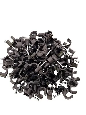 6mm Black Round Cable Clips Heavy Duty  Fixing Nails 6mm Black Round Wire Clips • £4.29