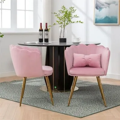 2pcs Velvet Dining Chairs Armchair Upholstered Accent Chair W/Gold Metal Legs SR • £129.99