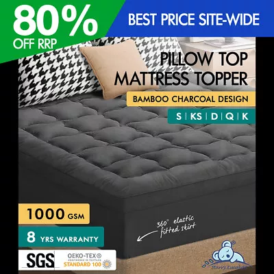 $54.95 • Buy S.E. Mattress Topper Bamboo Charcoal Pillowtop Protector Cover All Sizes 7cm