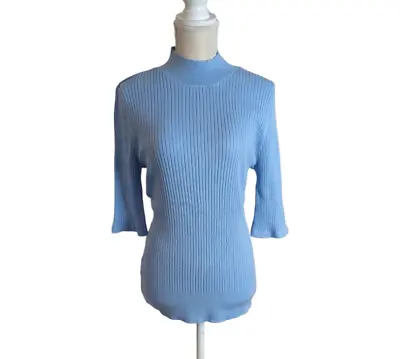 Marilyn Monroe Light Blue Ribbed Short Sleeve Sweater Stretchy Knit Top Size 0X • $16.99