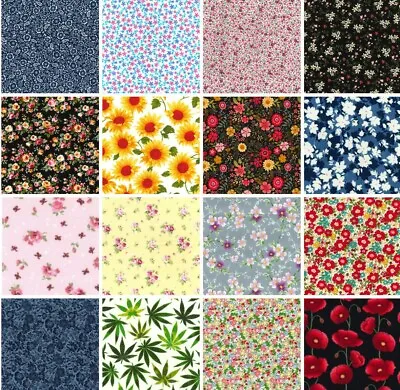 100% Cotton Fabric Floral Rose & Hubble Daisy Poppy Half Metre • £7.35