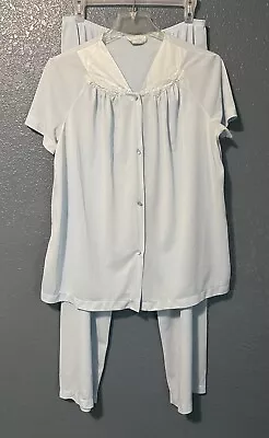 Vintage Vanity Fair 2-Piece Silky Nylon Light Blue Pajama Set  Size Large • $19.50