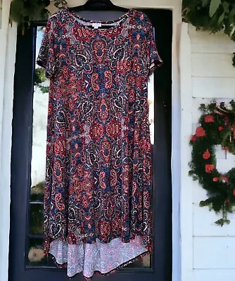 LuLaRoe Women’s Paisley Blue Red Boho Hi-Low T Shirt Pocket Dress SZ Med New • $20