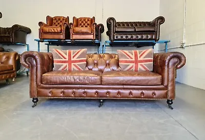 £1400 • Buy 211.  Superb Chesterfield Large 3 Seater Tan Brown Leather Sofa 🇬🇧