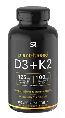 Sports Research Plant-Based Vitamin D3 + K2 160 Veggie Coconut Oil Gel Exp-10/26 • $31.97