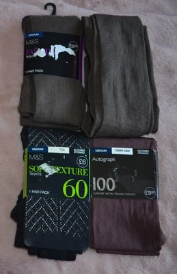 £9.99 • Buy Joblot 4 Pairs M&S Ladies Patterned Tights Brown/black/dark Oak Size M Defects