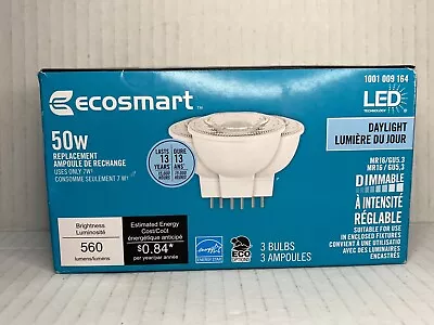 1x 3 PACK EcoSmart 50W Equivalent Bright White ￼ MR16/GU5.3 Dimmable LED Bulbs • $7.27