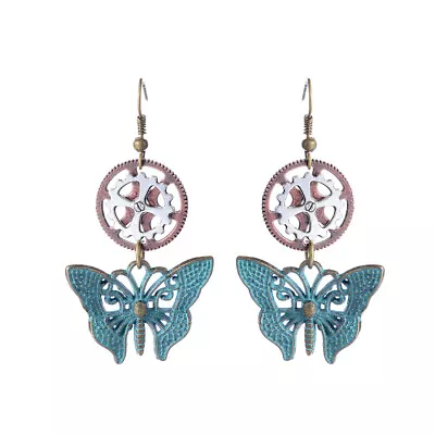 Vintage  4 Patterns Earrings Hook Steampunk Gear Butterfly Earring Ear Pendant • $4.80