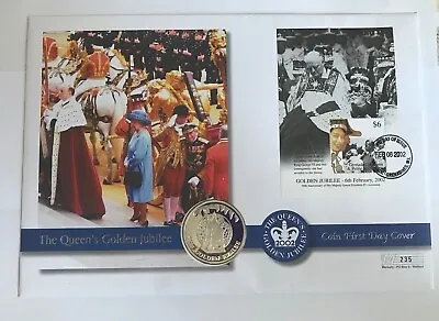 2002 Falkland Islands Silver Proof Queens Golden Jubilee 50 Pence Coin Cover • £29.50