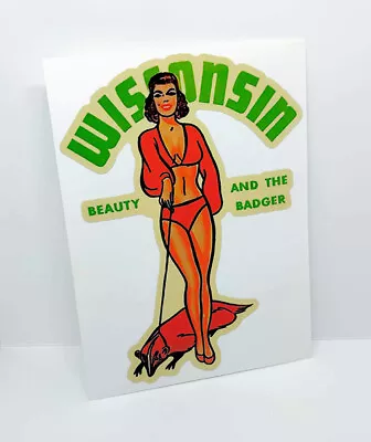 Wisconsin Pinup Vintage Style Decal Vinyl Sticker Luggage Label • $4.69