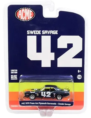 Greenlight Swede Savage's #42 1970 Plymouth Trans Am Cuda 1/64 For ACME 51264 • $12.95