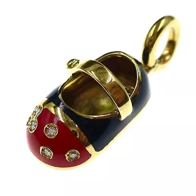 Aaron Basha 18k Yellow Gold Diamond Baby Shoe Pendant - With Enamel • $1296.75