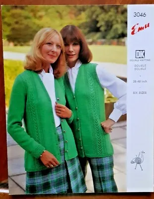 Vintage Emu Pattern 3046 :long Waistcoat & Cardigan : 38 - 48  • £1.99