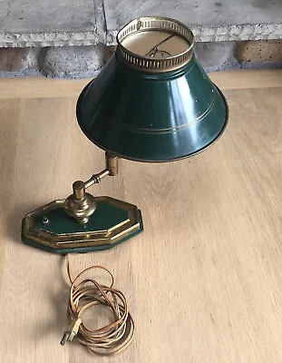 Vintage Brass Swing Arm Table Lamp 13” Tall Ainsley Green Shade Cast Iron • $69.95