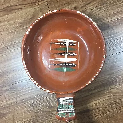 Mexican Red Clay Pottery Bowl With Handle Vintage Medium • $18