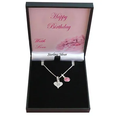Sterling Silver 13 Necklace With Birthstone Gift For 13th Birthday Gift Boxed • £14.99